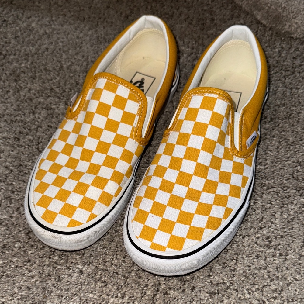 Vans Mustard Checkerboard Slip-On Shoes